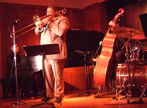 Gordon takes a solo on trombone [Photo by Tom Ineck]