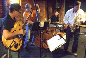 Peter Bouffard, Jeffry Eckels, Steve Helfand and Paul Haar at Brewsky's Jazz Underground [Photo by Tom Ineck]