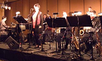 Kelley Hunt sings with the Nebraska Jazz Orchestra [Photo by Tom Ineck]