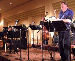 Matt Wallace on tenor with guitarist Peter Bouffard and bassist Andy Hall [Photo by Tom Ineck]