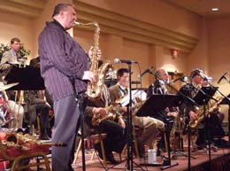 Mike Tomaro on tenor sax with the Nebraska Jazz Orchestra [Photo by Tom Ineck]