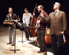 Matt Wilson Quartet leads the chant, "Choose!" [Photo by Tom Ineck]