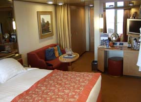 Our stateroom on Deck 8, complete with full-length veranda (visible in mirror) [Photo by Tom Ineck]