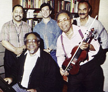 Bill Easley, Sir Roland Hanna, Joe Ascione, Claude Williams and Earl May at 1994 recording session [Photo by Russ Dantzler]