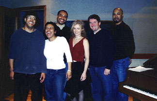 Carlton Holmes, Teraesa Vinson, Dion Parson, Vicki Parrott, Tom Dempsey and Ron Blake at Eastside Sound [Photo by Butch Berman]