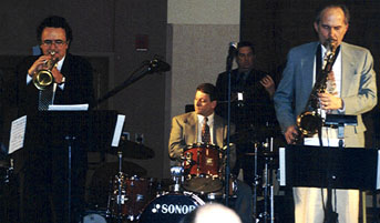 Claudio Roditi with drummer Greg Ahl, bassist Andy Hall and saxophonist Ed Love [Photo by Rich Hoover]