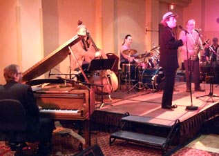 David Basse sings with Joe Cartwright Trio and Ed Love on sax [Photo by Tom Ineck]