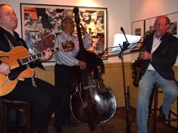Ron Affif, Santi Debriano and Bob Kindred at Cafe Loup [Photo by Tom Ineck]