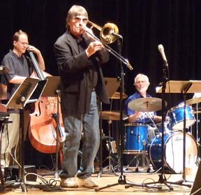 Trombonist Bill Watrous makes a special appearance with the UNL Facutly Jazz Ensemble. [Photo by Tom Ineck]