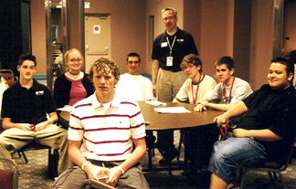 TPAC Assistant Director Mark Radziejeski stands behind some of the young musicians. [Photo by Rich Hoover]