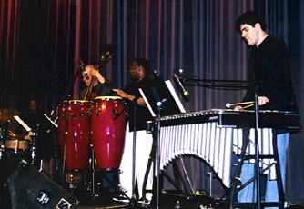 Norman Hedman on congas and Alexei Tsiganov on vibes [Photo by Rich Hoover]