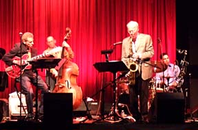 Guitarist Christian Foley-Beining, bassist Chris Amberger, saxophonist Paul McCandless and drummer Lorca Hart at the Raven [Photo by Tom Ineck]