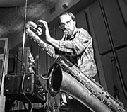 Scott Robinson and contrabass saxophone [Courtesy Photo]