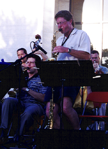 Saxophonist Dave Sharp takes a solo. [Photo by Tom Ineck]