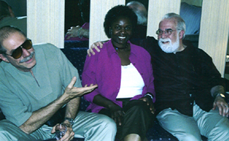 Singer Giacomo Gates, Grace and Butch relax in room before returning to the festival. [Photo by Tom Ineck]