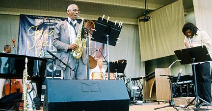 Members of the AACM are (from left) Michael Logan, Roscoe Mitchell, Thurman Barker and Wadada Leo Smith [Photo by Tom Ineck]