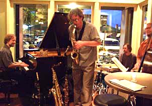 Andrew Vogt with the Mark Sloniker Trio at Jay's Bistro [Photo by Tom Ineck]